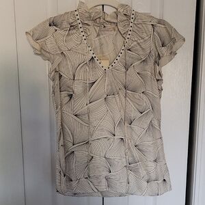 Magaschoni Cream and Gray Graphic Cap Sleeve Blouse